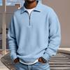 Мужской свитшот, вафельная текстура, длинный рукав, молния до середины, классический отложной воротник, пуловер, однотонный, свободный крой, повседневный спортивный топ