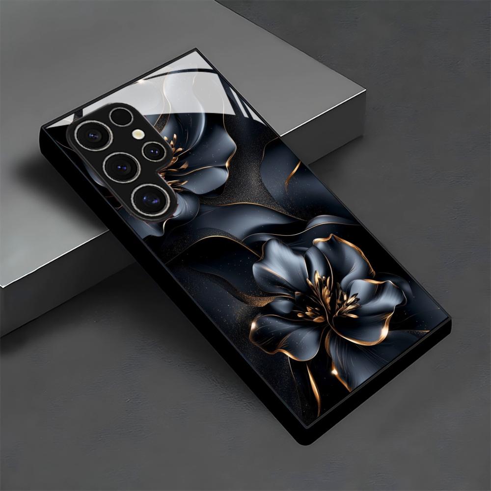 Черные цветы Чехол для телефона стеклянный чехол для телефона для Samsung Galaxy S26 22 23 24 25 PLUS S21 22 23 24 25 ULTRA