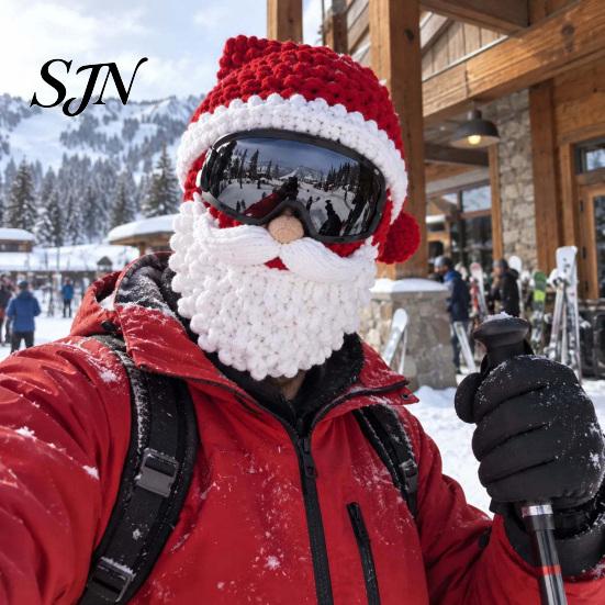 Santa Elf Gingerbread Winter Headwear 3D Christmas Knitted Ski Masque, Funny Claus Balaclava, Warm Face Masque Full for Cold Weather, Holiday
