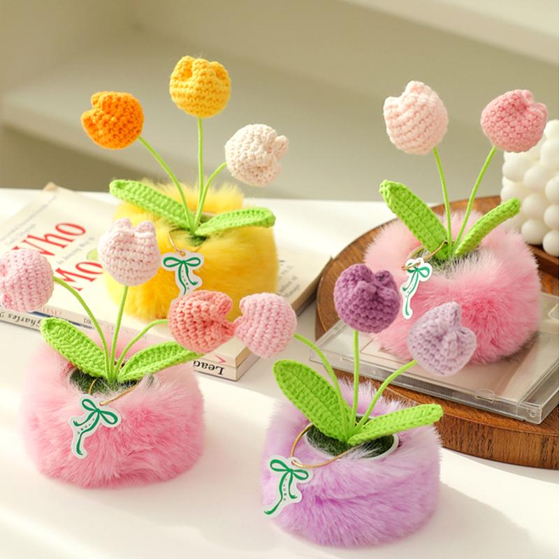 1Pc Simulated Potted Plant Souvenir Plush Home Decoration Plush Holiday Gifts Tulip Yarn Sunflower