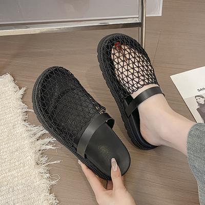 Одно слово с полым сетчатым мешком на голове пляжные туфли тапочки женская верхняя одежда 2025 лето новые на плоской подошве крутые тапочки