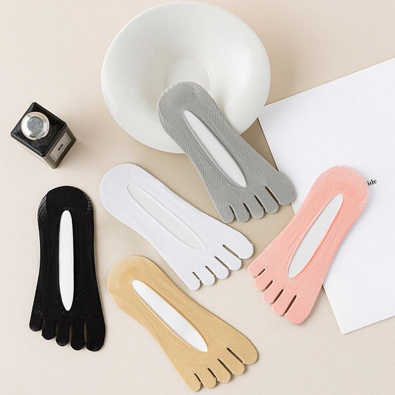 Модные носки-лодочки с пятью пальцами, летние тонкие носки с разделенным носком, силиконовые нескользящие носки с мелким носком и невидимыми каблуками