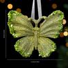 3D Lightweight Festive Green Glitter Detail Pendant PC Christmas Tree Snowflake Ornaments For Indoor Home Living Room Wall