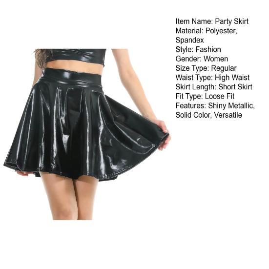 Женская юбка-солнце с высокой талией, блестящая металлическая лакированная искусственная кожа, праздничная юбка, утягивающая универсальная мини-юбка