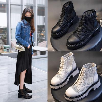 Кожаные женские туфли, ботинки Martin женские 2025 года, новые летние женские дышащие полые сетчатые ботинки, короткие ботинки на плоской подошве, детские ботинки Tide