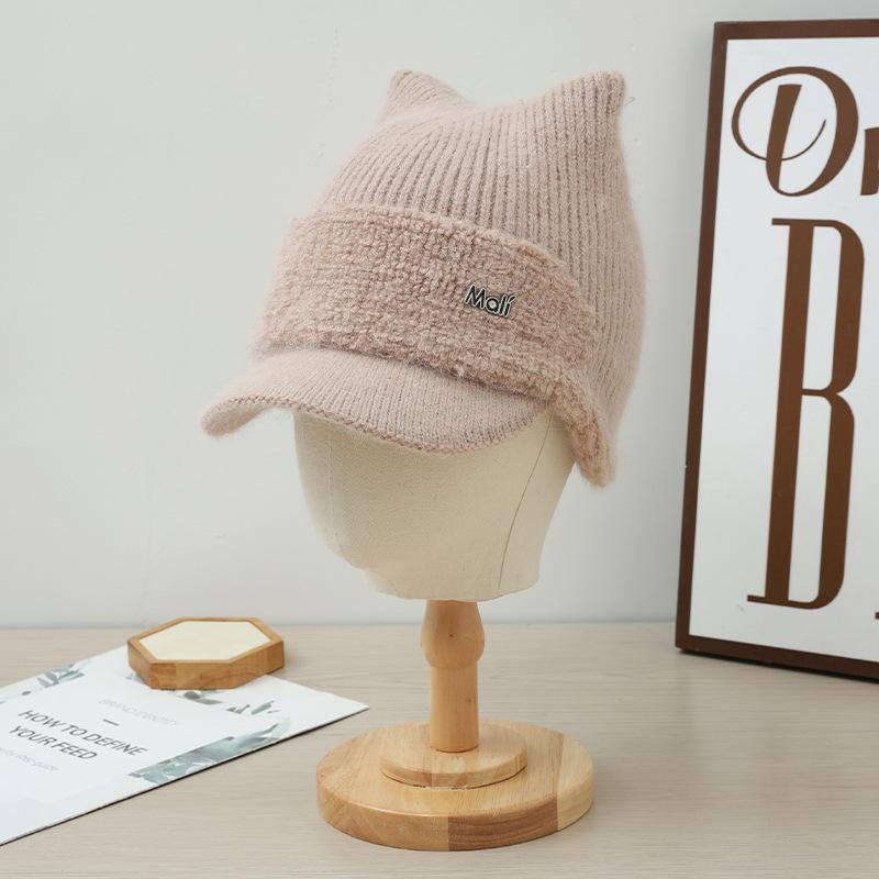 Зимняя теплая шапка с кошачьими ушками, женская бархатная утолщенная холодостойкая шерстяная шапка, ветрозащитная защита ушей, вязаная шапка