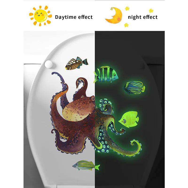 Мультфильм светящиеся в темноте настенные наклейки домашний декор светящиеся флуоресцентные морские животные наклейки для украшения детской комнаты
