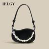 Stylish Pearl Chain Handle Black Shoulder Bag with Hand Carry Option