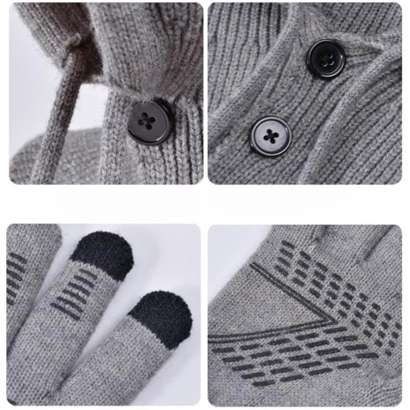 Winter Outdoor Warmer Balaclava Hats Women Girls Knitted Hooded Hats Scarf and Gloves Set Drawstring One-piece Neck Collar Beanies Caps