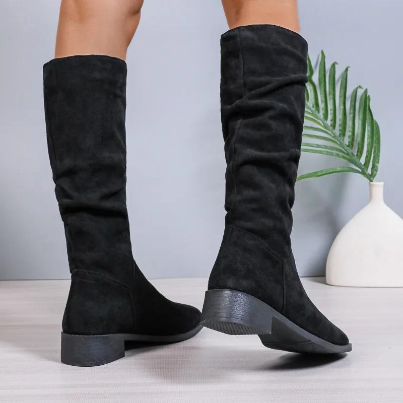 Женские замшевые высокие сапоги челси на среднем каблуке, зимняя мода, новые прогулочные туфли на высоком каблуке, классические трендовые туфли Zapatos De Mujer