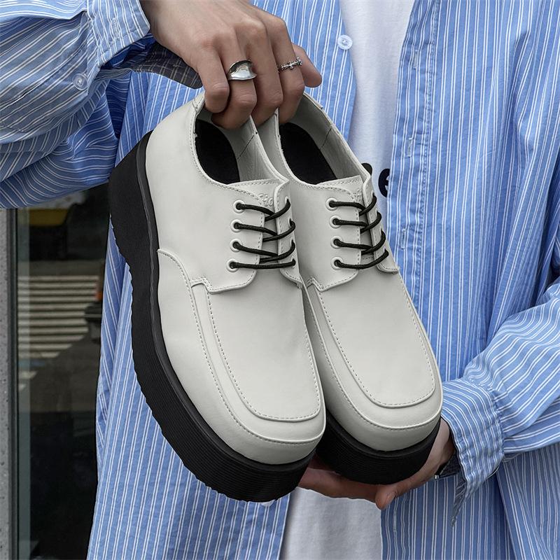 Весенняя мода туфли на платформе с увеличенным голенищем корейская версия универсальные повседневные туфли на среднем каблуке со шнуровкой белые мужские туфли 96590-J