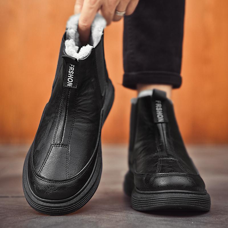 Men Ankle Boots Slip On Winter Personality Fashion Casual Ankle Boots High-top Tooling Winter Boots British Men Cotton Shoes