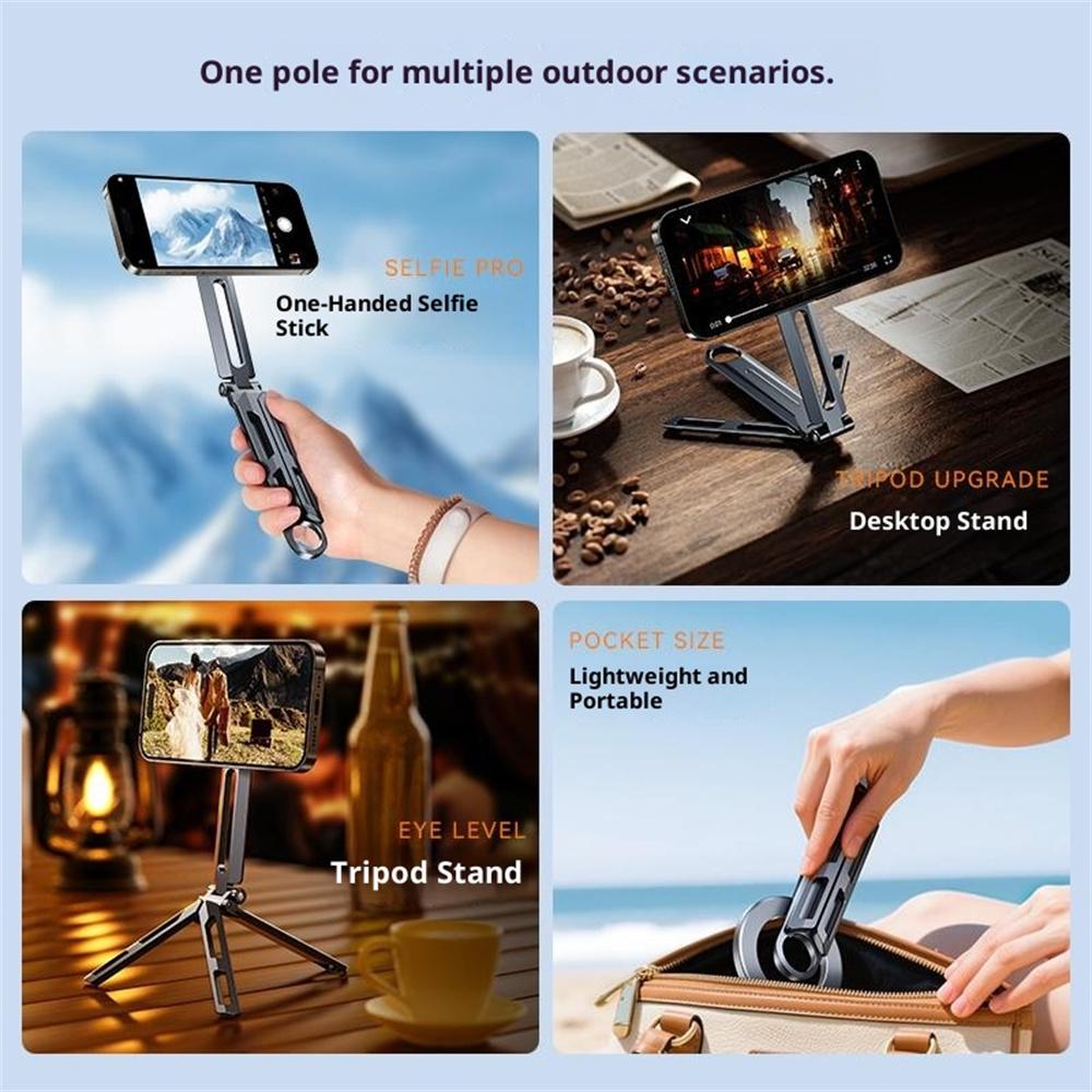 E06 Folding Desk Stand Magnetic Tripod Phone Holder Aluminum Alloy MagSafe Compatible for 4-7 Inch Devices