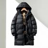 Men Cotton Coat Hooded Long Sleeve Puffer Jacket with Graphene Liner Thermal Insulation Technology Black Golden Color Block Mid-length Outwear