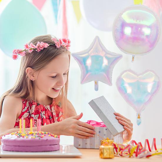 2 Pcs Iridescent 4D Balloons Large Holographic Foil Balloon Rainbow Mylar Aluminum Balloon for Birthday Wedding Baby Shower Party Decoration