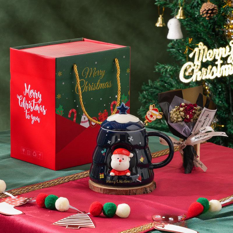 Creative Relief Christmas Tree Ceramic Cup High Looking Mug Cute Cartoon Christmas Cup Gift Christmas Water Cup