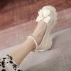 Fashion Pearl Bow Mary Jane Sandals 2025 Summer Women Lolita Thick High Heels Shoes Women Japanese Style Small Leather Shoes