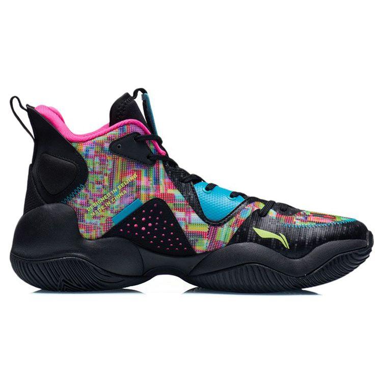 Li-Ning Air Strike Shock Absorption Non-Slip Wear-Resistant Support Mid-Top Basketball Shoes Men Basketball Shoes Black Multicolor ABPR067-2