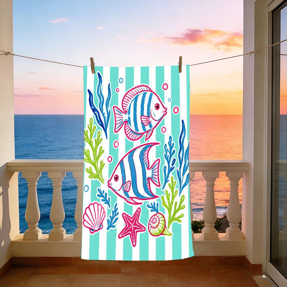 Coastal Vibrant Beach Print Towel Towel Beach Towel Oversized Quick Dry Towel Absorbent Soft Swim BeachTowels for Men Women