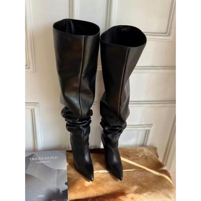 Сун Сиси, ботфорты с очень широким голенищем на высоком каблуке, европейский и американский стиль, острый носок, тонкий каблук, ботфорты до колена с широким голенищем