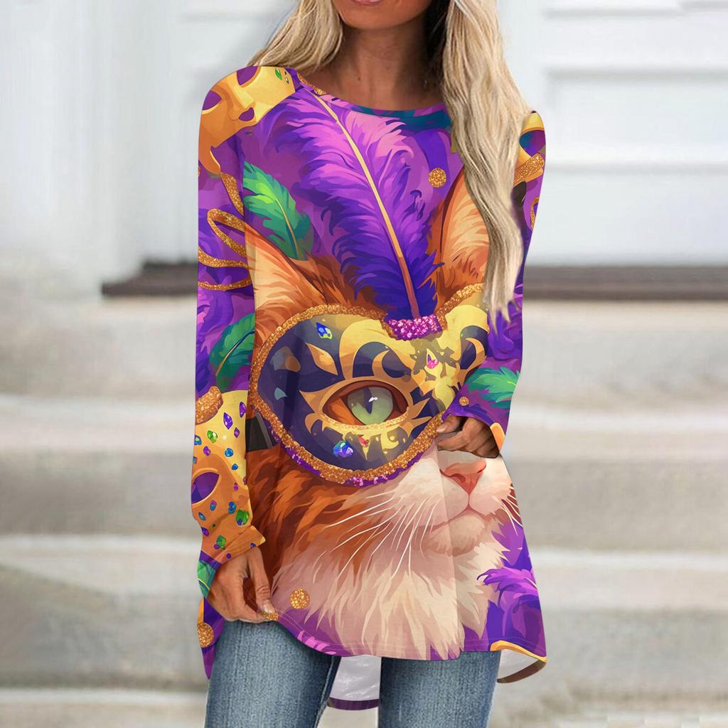 Женский модный пуловер с круглым вырезом, рукавами реглан и длинными рукавами, с карнавальным принтом, повседневный