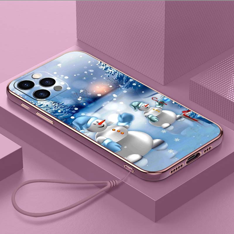 Роскошный чехол для телефона из ТПУ с ремешком для iPhone 6 6s 7 8 Plus SE XR XS 11 12 13 14 15 Pro Max, мягкие чехлы A4, рождественский художественный чехол