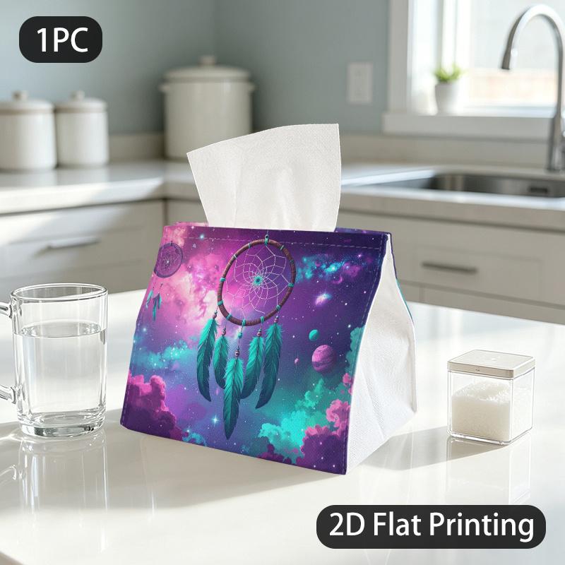 1pc Tissue Box, Cosmic/ Dreamy Pattern, 2D Flat Printing, Lightweight, Easy to Carry, Tissue Organizer, for Dining Table