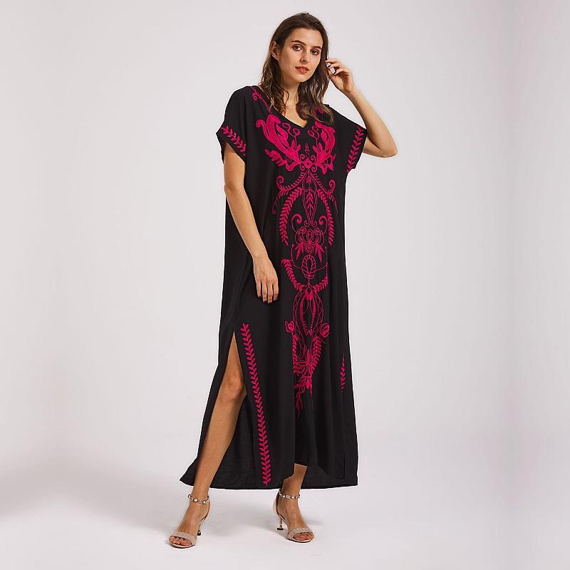 Летнее пляжное платье с v-образным вырезом и короткими рукавами, Инди-фолк, большие размеры, повседневное длинное платье, женский купальник, накидка