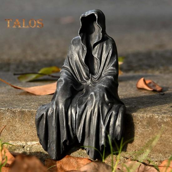 Halloween Grim Reaper Figurine Spooky Black Robe Death Ghost Resin Statue Sculpture Indoor Home Office Desktop Decoration Ornament Festival Gift