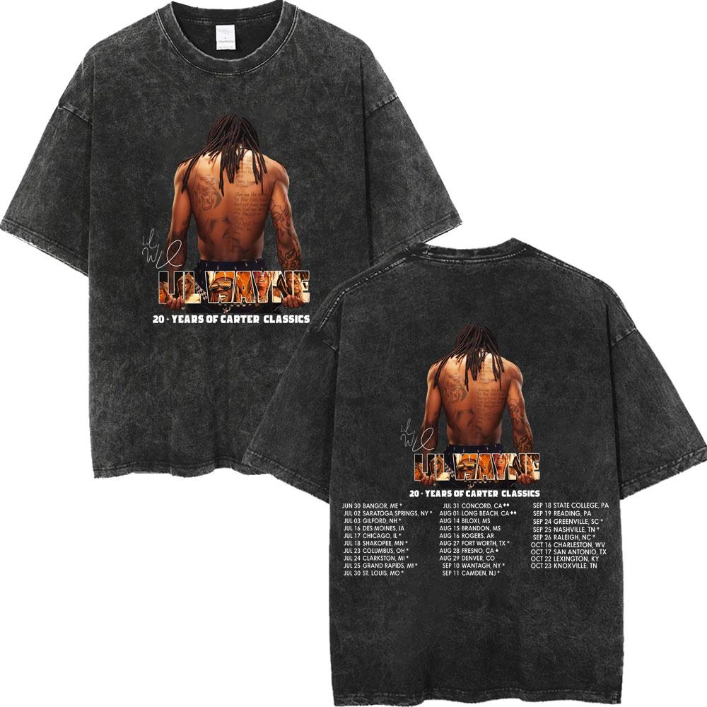 Vintage Washed Rapper Lil Wayne Print T Shirt High Quality Fashion Short Sleeve Tshirt Men Women Summer Casual Cotton Tshirts
