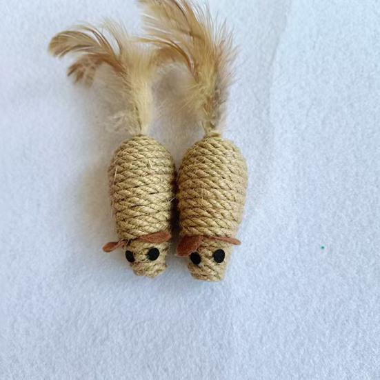 Natural Sisal Toy for Cats Handwoven Sisal Balls Mice Toys with Feather/Bell Interactive Cat Scratcher Chew Toy for Kitten Kicker