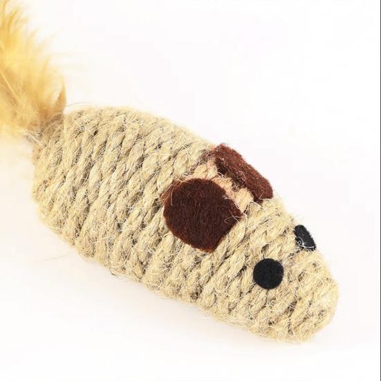2 шт. Веревочные Мыши Кошачьи Игрушки Форма Крысы Кошачья Игрушка-Грызун с Перьевым Хвостом Интерактивные Игрушки-Пищалки для Котят Стимулируют Охотничьи Инстинкты для Домашних Кошек