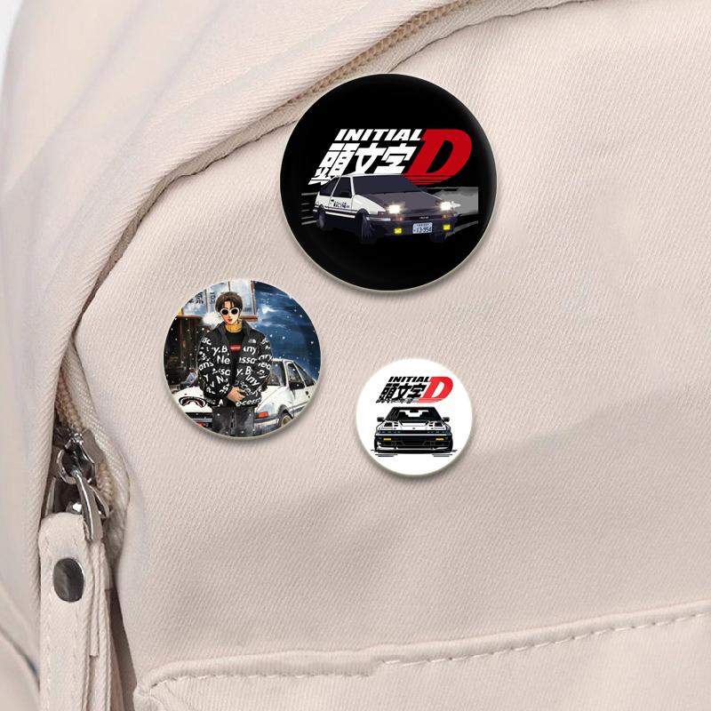 32/44/58MM Initial D Anime Enamel Pins for Clothes Bag Decor Round Cartoon Brooches On Backpack Racing Badge Jewelry Gift Accessory