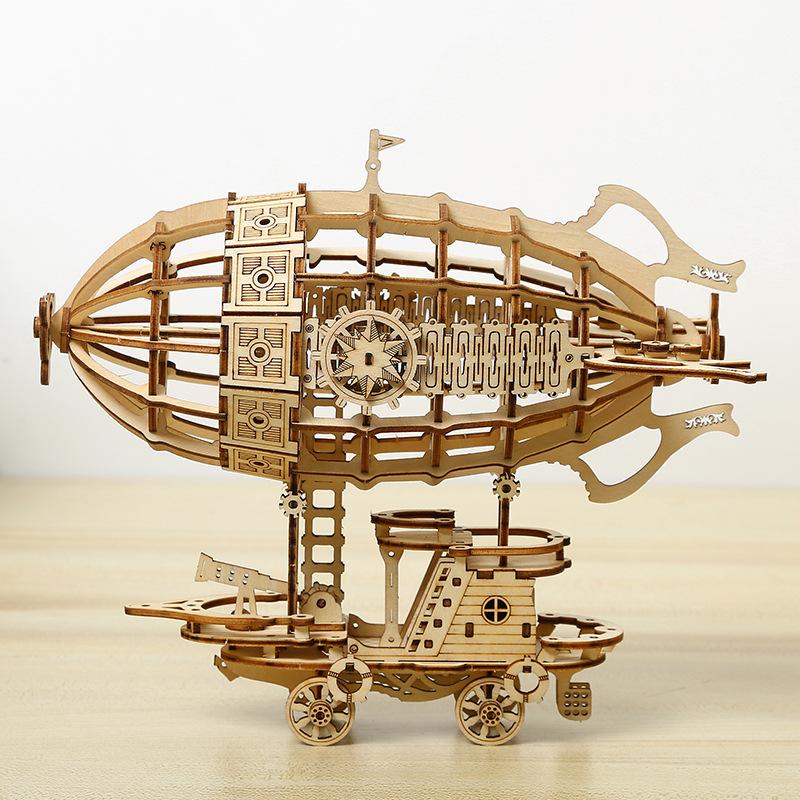 3D Creative Three-Dimensional Puzzle Handmade DIY Wooden Airship Assembled Desktop Ornaments Model Children's Small Toy Gift