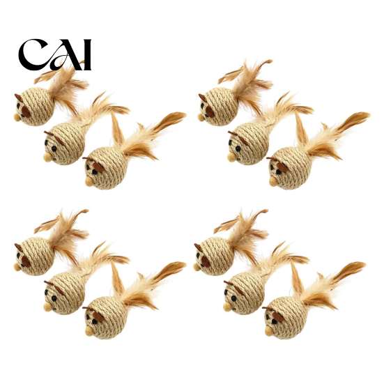 Pet Oral Care Toys Sisal Mouse Cat Toys, Feather Mice Kitten Chew Natural Durable for Aggressive Chewers Rope Rat Teeth Cleaning, Indoor Cats