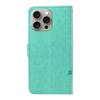 For iPhone 15 Pro Max PU Leather Cases Flower Pattern Wallet Stand Phone Cover with Strap