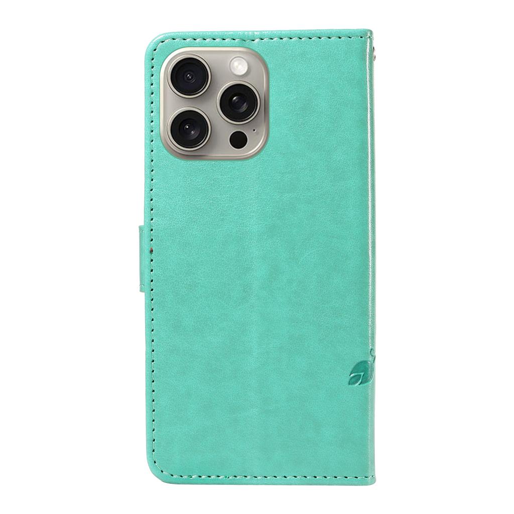 For iPhone 15 Pro Max PU Leather Cases Flower Pattern Wallet Stand Phone Cover with Strap