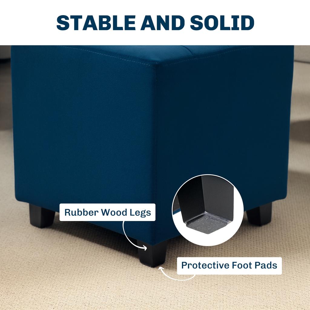 Velvet Feel Square Ottoman Blue