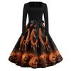 Women's Square Neck Retro Dress with Halloween Print for Casual Parties and Festive Occasions