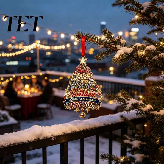 Christmas Home Decor 250th Anniversary Tree Ornament, USA Xmas Hanging for Holiday Ornaments Window, Patriotic Acrylic Sign Veterans Family Coworkers