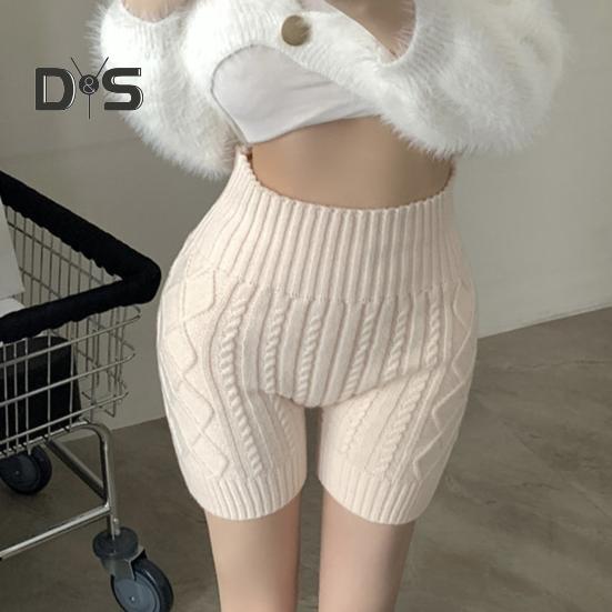 Женские зимние шорты-шорты, трикотажные, с высокой талией, эластичные, однотонные, сохраняющие тепло, защищающие от воздействия окружающей среды, базовые шорты для повседневной носки дома и не только