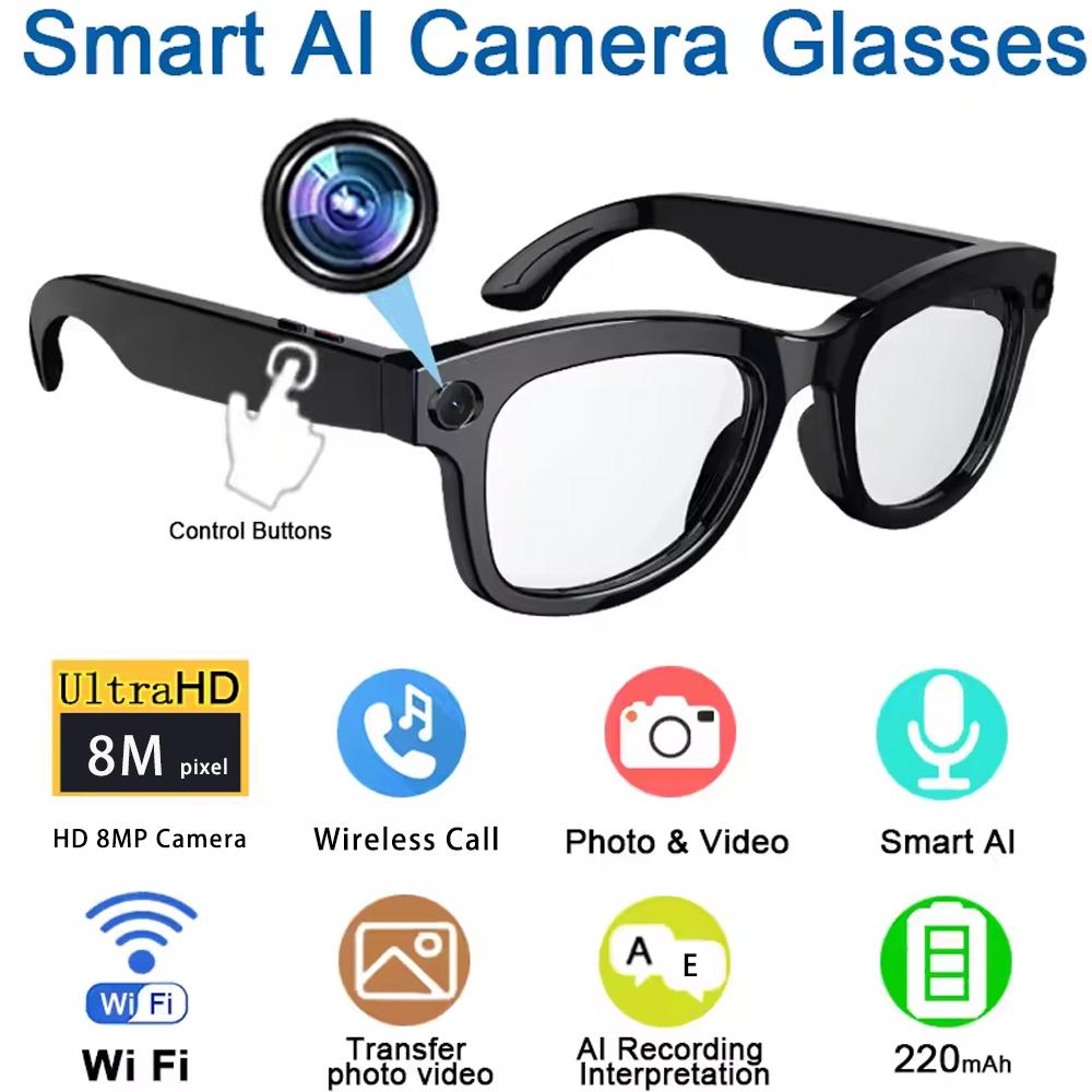2026 Smart Glasses with AI Translator 8MP Camera 4K HD Take Videos and Photo Sunglasses BT Call for Men Women Fashion Glasses Wireless Music Playback