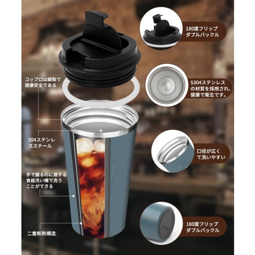 OCTERR Vacuum Insulated Stainless Steel Mug with Lid, Perfect for Travel, Direct Drip Coffee, and Gifts (Grayish Blue, 380ml)