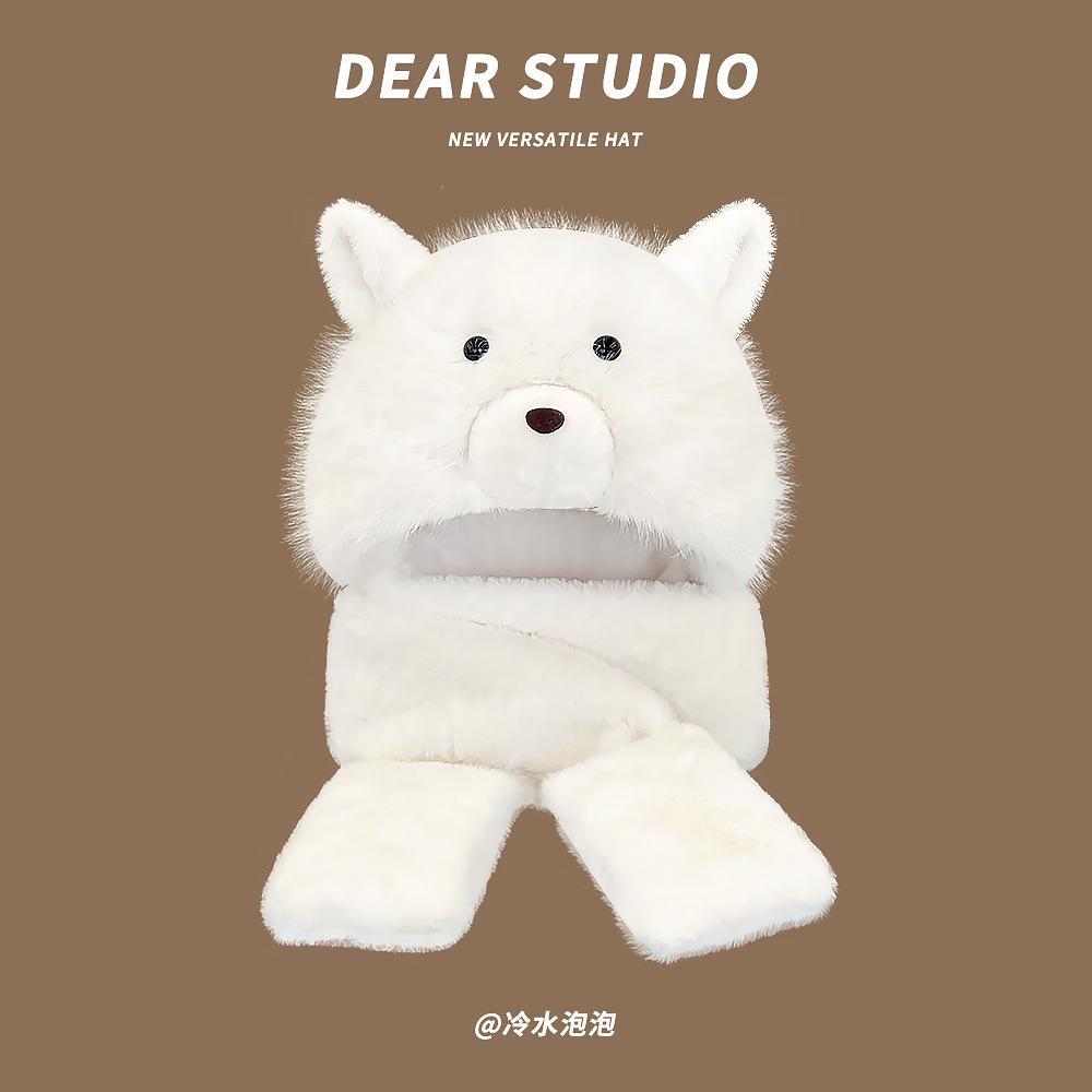 Шарф Перчатки Шапка Набор из трех предметов Маленький медвежонок Милый Зимняя Плюшевая Шапка Женская Плюс Бархат Утолщенная Холодная Теплая Шапка