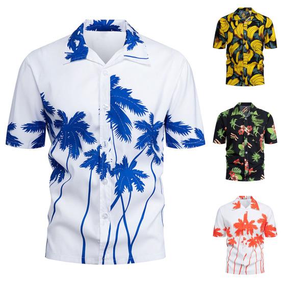 Men Shirt Banana Pattern Single-breasted Summer Hawaiian Buttons Shirt for Party