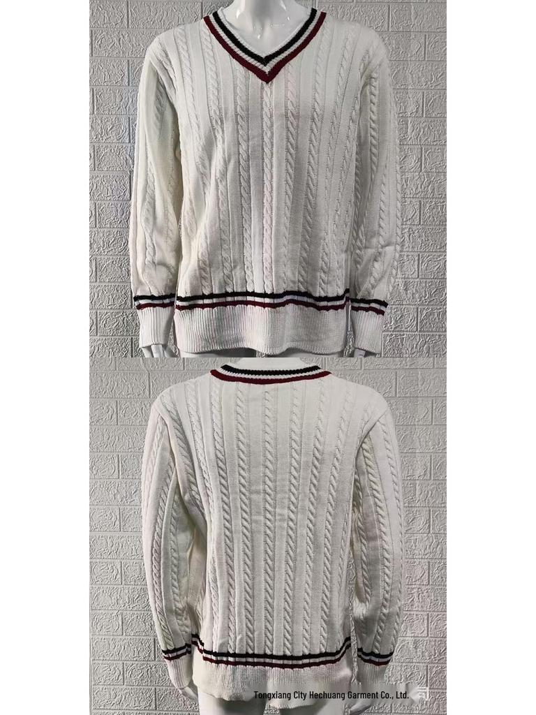 Мужской приталенный вязаный свитер с V-образным вырезом и цветовыми блоками - Осенне-зимний уличный стиль