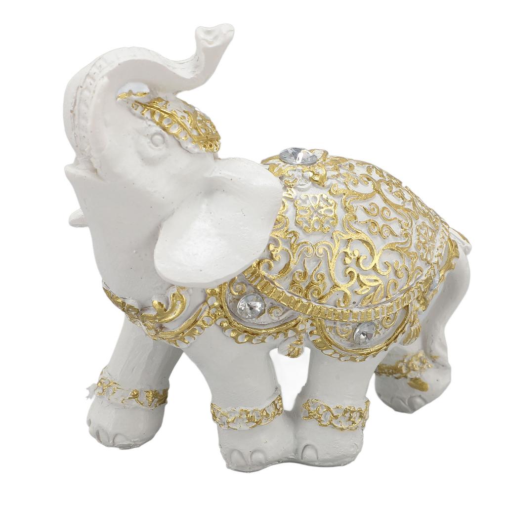 Elephant Statue White Resin Cute Lucky Elephant Sculpture for Entryway Bookshelf Computer Desk Home