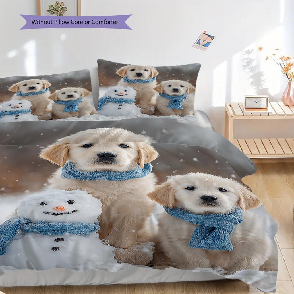 Golden Retriever Pattern Bedding Quilt Set Quilt Cover Pillowcase Home Decoration Birthday Gift (1 * duvet cover + 2 * pillowcase, without core)