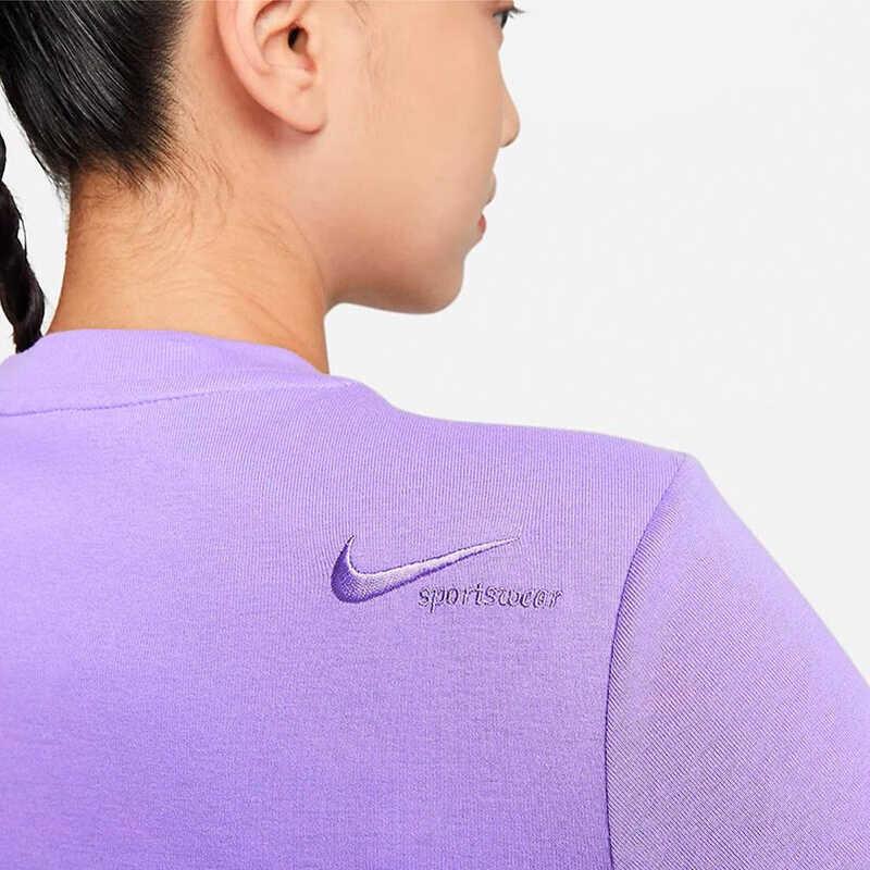Nike Спортивная одежда с вышитым логотипом, модный трикотажный свитер с круглым вырезом и длинным рукавом, женские топы, космически-фиолетовый DV8215-567