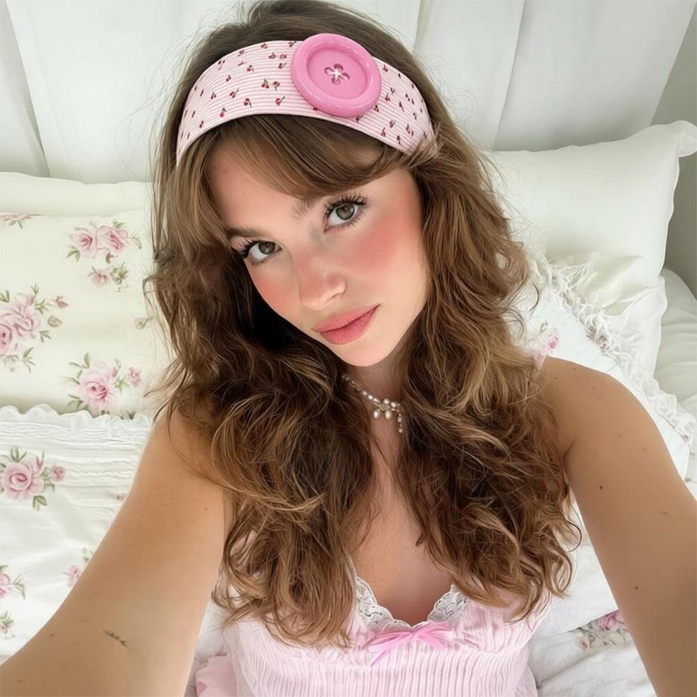 Vintage Style Button Hairband Large Button Printed Headband New Elastic Hairband Sports